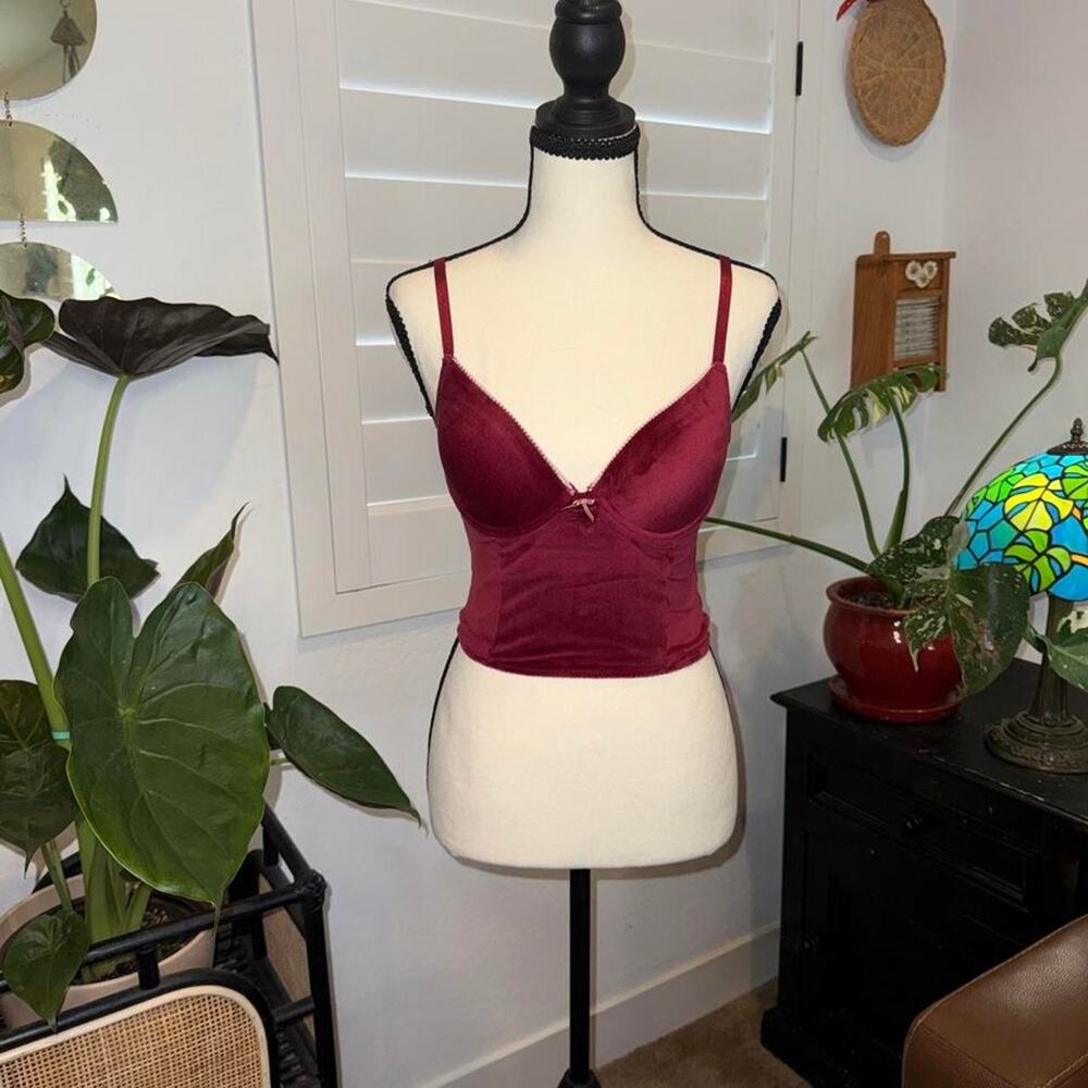 Y2K Rampage Burgundy Velvet Bustier Cami Top Heart Charm Size Small
